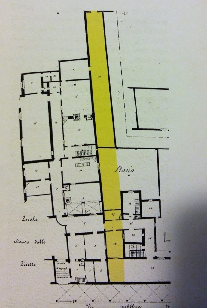 Casella di testo: Il tamponamento del collegamento dello stradello medievale con il portico di Via Santo Stefano.

